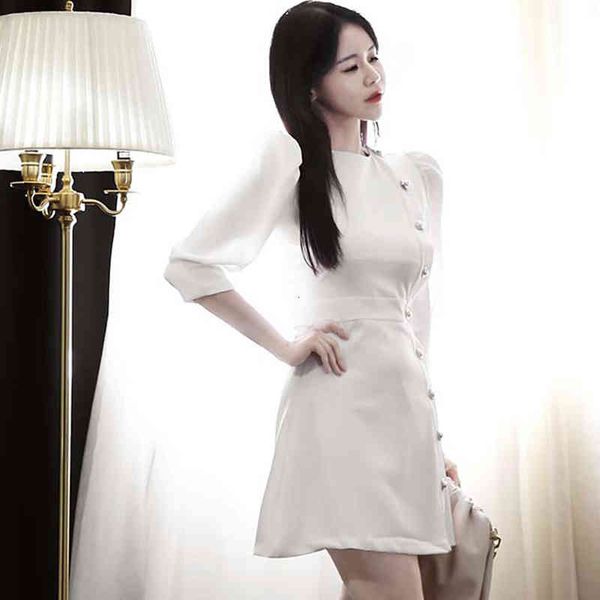 

dresses korean single breasted a-line women spring elegant simple slim office es special occasion party vestidos, Black;gray