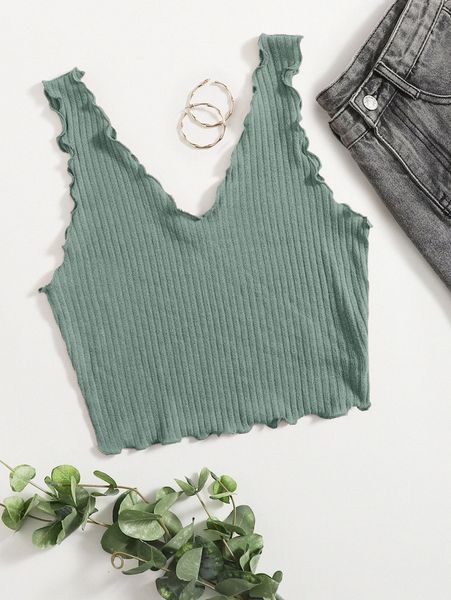 

solid rib-knit lettuce trim tank w1nl#, White