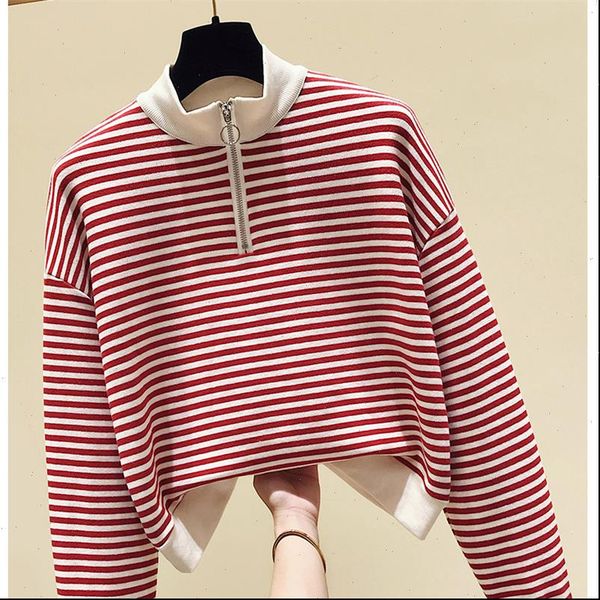 

sweats women hoodies half zip stand collar striped pullover hoody autumn, Black