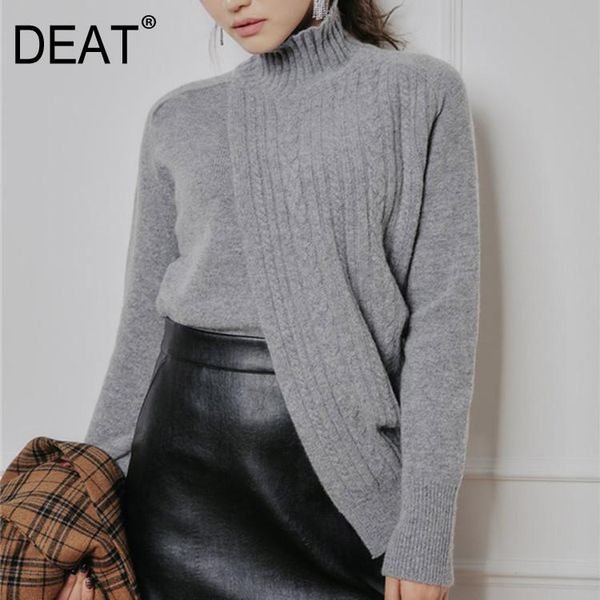 

[deat] split joint knitting pullovers sweater loose fit turtleneck long sleeve women fashion tide spring autumn 2021 13s631 women's swe, White;black