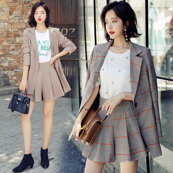 

winter two piece set korean women outfits plus size clothing sets women's temperament small suit slim short skirt female pants, White