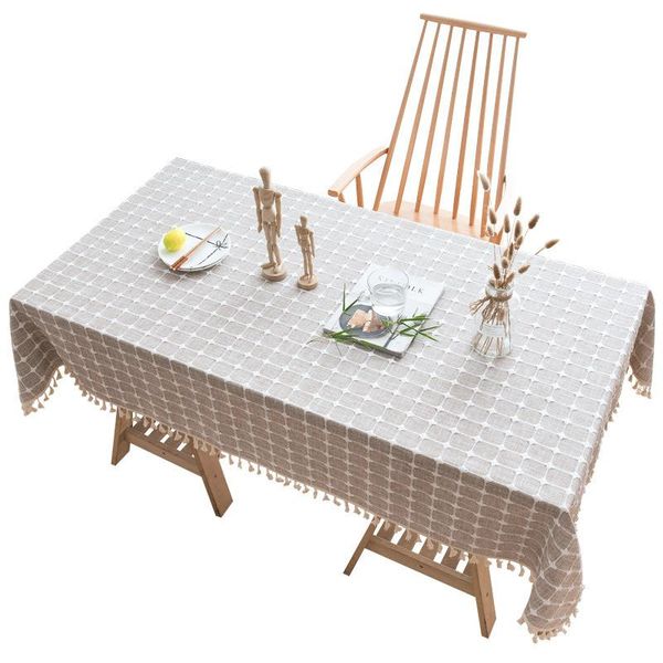 

table cloth rectangular dining tablecloth plaid cotton and linen tassel decoration cover fireplace