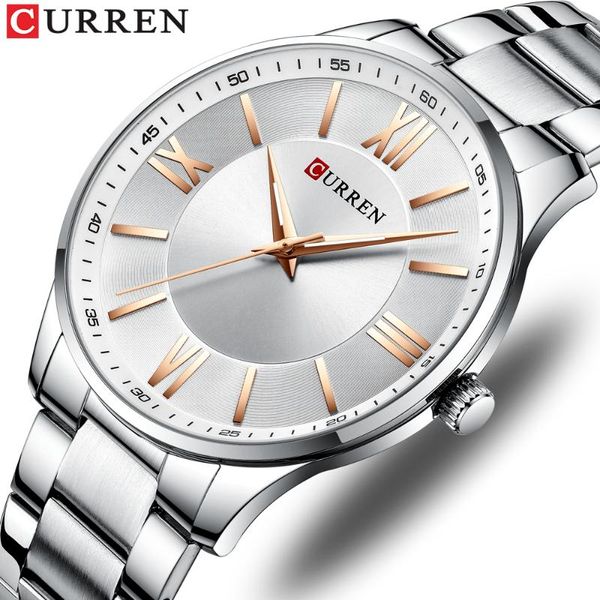 

wristwatches curren watch women and men waterproof ultra thin clock male steel strap casual quartz, Slivery;brown
