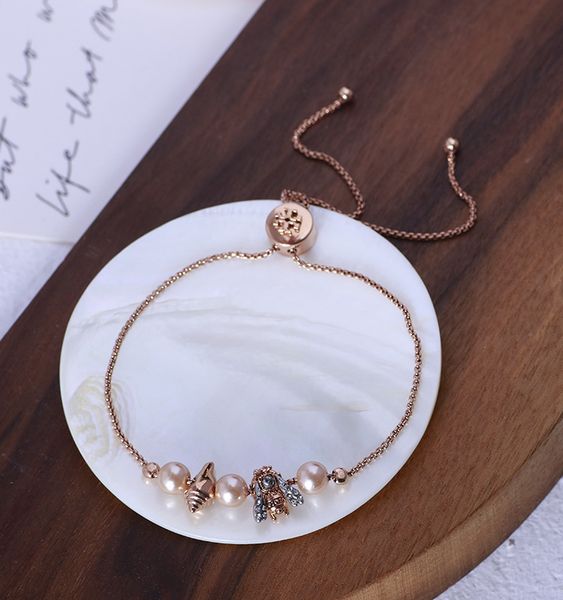 

ladies fashion jewelry fashion style exquisite little bee conch shape inlaid with pearl temperament atmospheric personality bracelet can be, Black