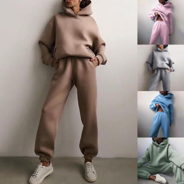 

women's two piece pants skin-friendly energetic hooded elastic waist ankle banded set suit for outdoor, White