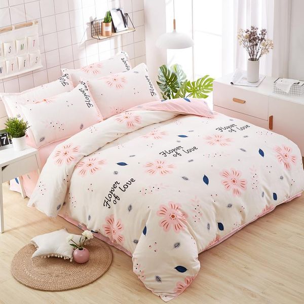 

bedding sets 2021 home textile flower sweet duvet cover pink girls bed linen pillowcase sheet 3/4pcs kid teens king twin
