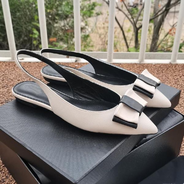 

sandals 2021 genuine leatehr pointed toe women butterfly-knot solid color designer sadnals, Black