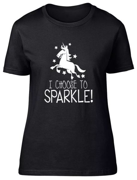 

i choose to sparkle unicorn ladies womens fitted t-shirt, White;black