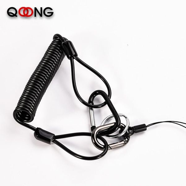 

keychains qoong 110cm steel wire spring rope key chains rings metal carabiner for outdoor camping anti-lost phone keychain h32, Silver