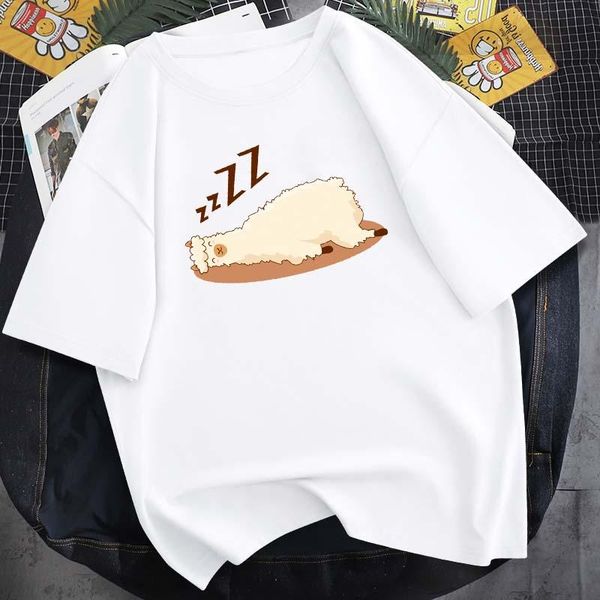 

men's t-shirts cute alpaca graphic printed harajuku t-shirt round neck pure cotton 14 color short sleeve casual simple fashion top, White;black