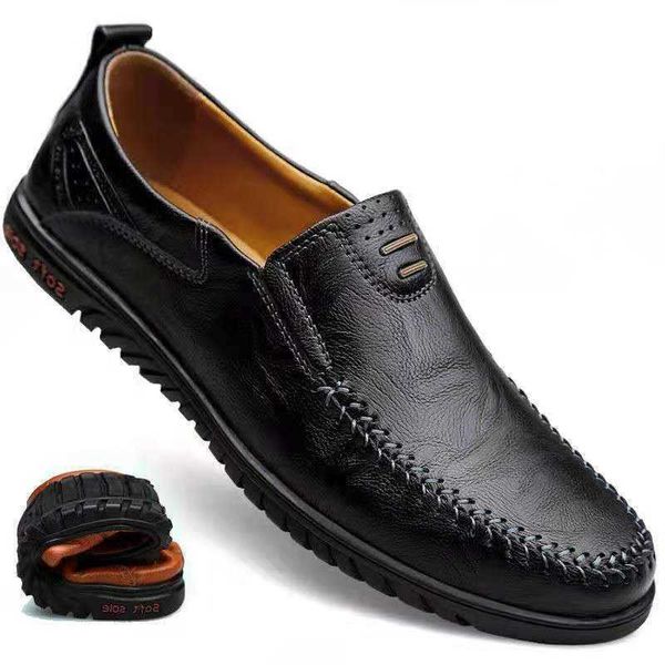 

men casual dress shoes genuine leather slippers man shoe deodorization blackdrive round head, Black