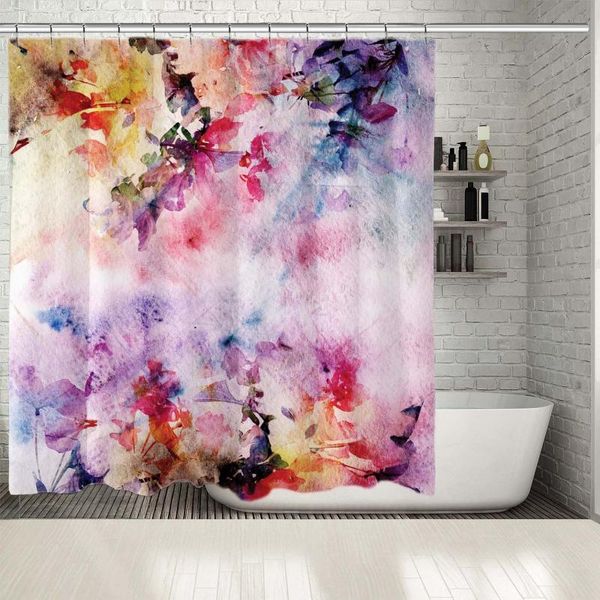 

shower curtains curtain autumn garden flowers postcard vintage floral grunge artwork printed pink yellow