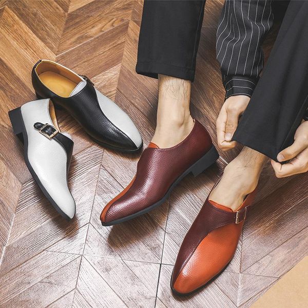 

yomior vintage casual men shoes formal dress mixed colors leather business wedding oxfords loafers designer, Black