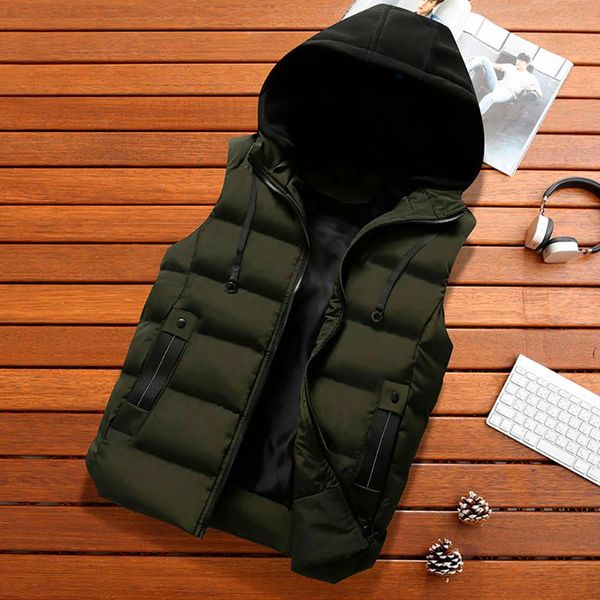 

men's vests 2 winter vest men casual jackets thick man sleeveless warm hooded zipper coat patchwork cotton-padded gilet veste, Black;white