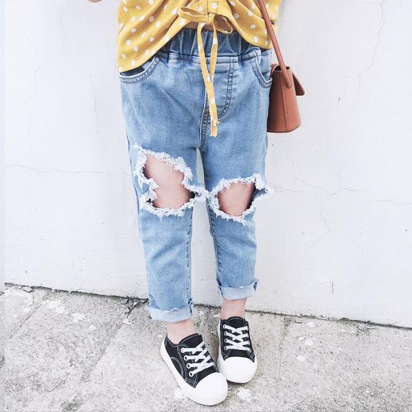

trousers girls light-colored big ripped stretch jeans korean baby clothes wholesale born pants, Blue