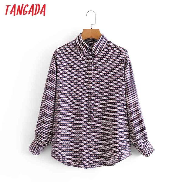 Camicia da donna con stampa pied de poule a maniche lunghe Chic da donna da ufficio Top Blusas 3A75 210416