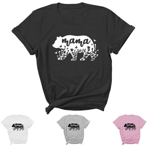 

women's t-shirt bear mama letter print women t shirt short sleeve o neck loose tshirt ladies tee clothes camisetas mujer, White