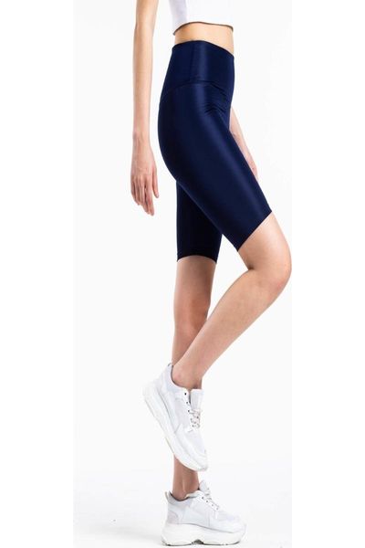 

navy blue biker shiny high waist sports leggings running pants, Black;blue
