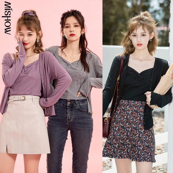 

women's knits & tees mishow 2021 autumn women cardigan&camis 2pcs long sleeve sweaters knitted clothes sets female knitwear casual mx2, White