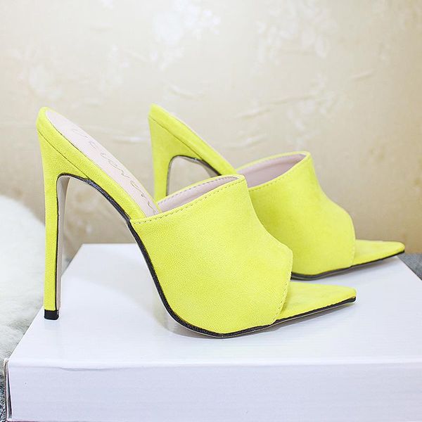 

dress shoes pretty2021 womanins trendy slippers fish mouth pointed high heels large size women's sandals orange yellow, Black