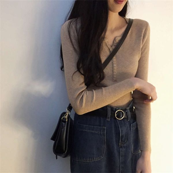 

sweaters hoodies women's knitted bottom coat with button long sleeve t-shirt in autumn and winter qp9x, White;black