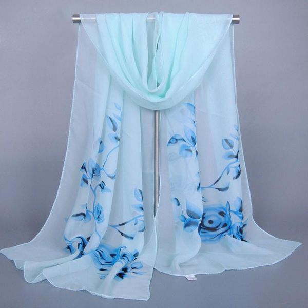 

scarves fashion women autumn chiffon scarf flower print wrap long ladies spring shawl soft bufandas mujeres fn65, Blue;gray