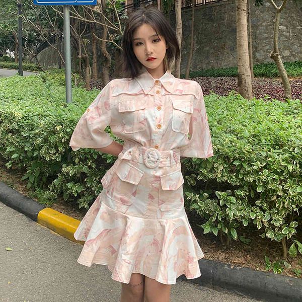 

two piece dress set of two female parts, thin shirt with short sleeve pocket + skirt, set pieces spring and summer if4t, White