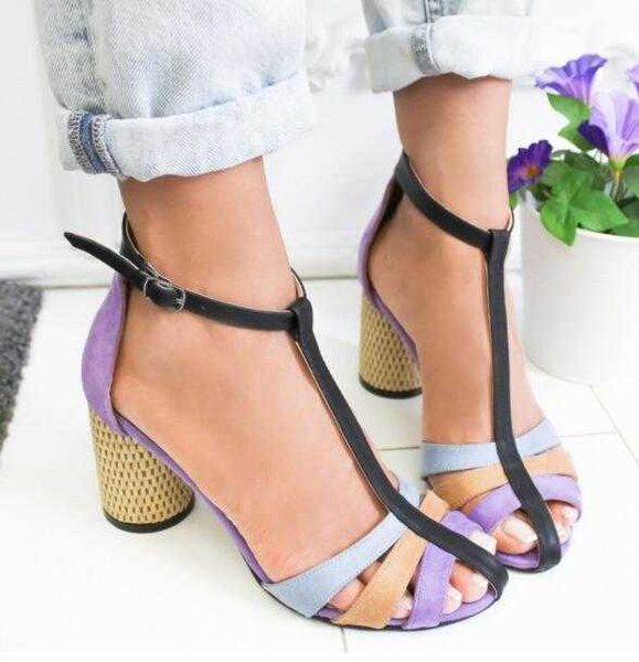 

summer woman high heels sandals women sandalias mujer strap heel peep toe chunky sandals slip on elastic bandage y0721, Black