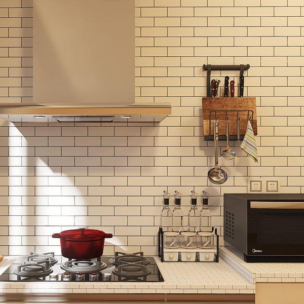 

wall stickers black and white lattice kitchen self-adhesive wallpaper waterproof oil-proof sticker stove tile pvc