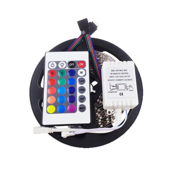 

5meter 3528 smd rgb led strip light with 24key controller dc12v 60led/m flexible no-waterproof home car decor r strips
