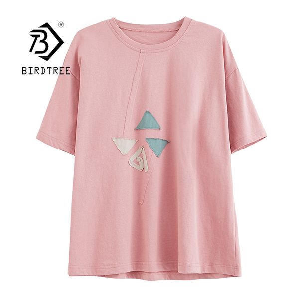

summer women's casual 100% cotton patchwork plus size o neck tshirt office short sleeve t-shirt loose lady t12901x 210419, White