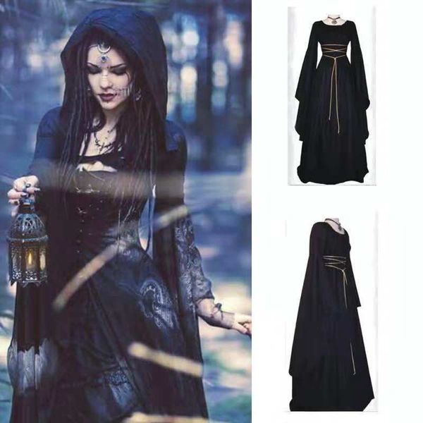 

fashion dress long sleeve antique solid halloween 6 colors, Black;pink