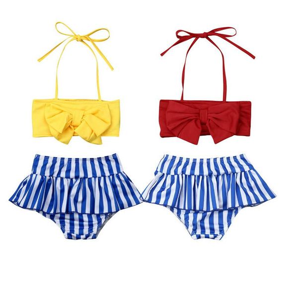 

one-pieces 0-4y baby girls swimwear 2021 summer ruffle stripe kids swimsuits bathing suits two piece bikini set children beachwear, Black