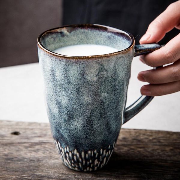 

mugs european ceramic coffee mug creative kiln change glaze retro breakfast milk large capacity simple hand-painted office teacup