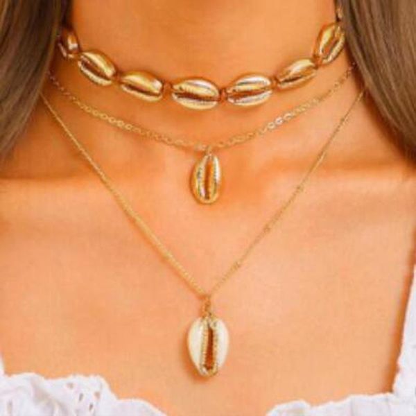 

pendant necklaces bohemian summer shell necklace for women gold chain chocker adjustable beach jewerlry accessories b07303, Silver
