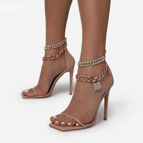 

summer shoes with metal chains, sparkling rhinestones, decorations, high heels, ankle buckles, women's party shoes,, Black