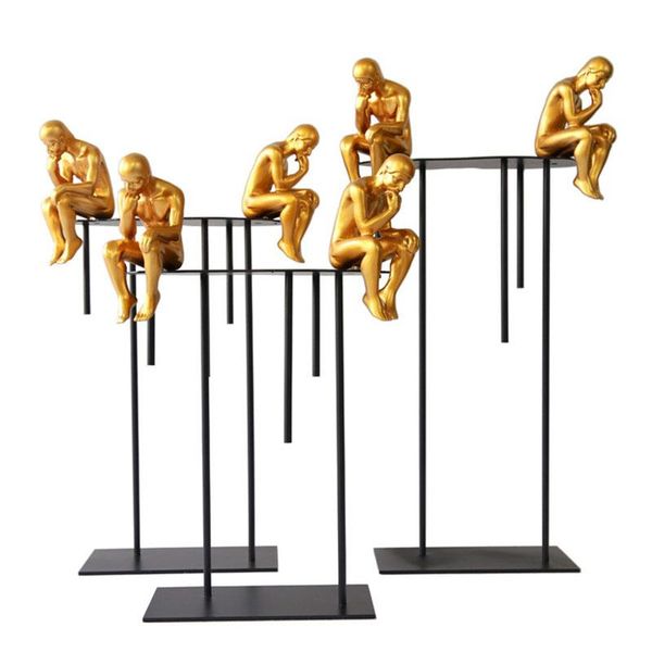 

decorative objects & figurines luxurious thinker sculpture statue home decoration ornaments living room display golden figure character artw