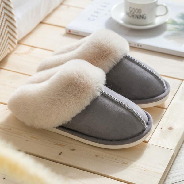 

slippers womail women slipper home women's mens couples warm slip on comfortable floor spring winter plush indoor shoes, Black