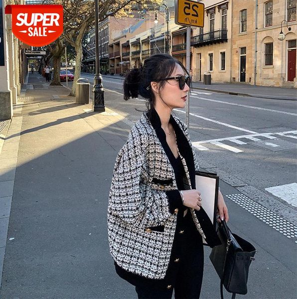 

the houndstooth retro elegant knitted short coat women #ad12, Black
