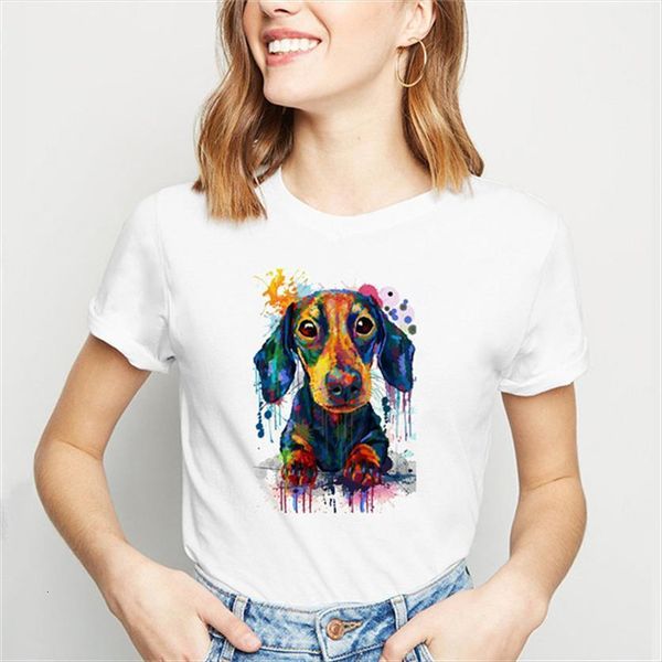 

funny watercolor jack russell women t shirts terrier animal printed harajuku 90s graphic dog lovers tee female, White