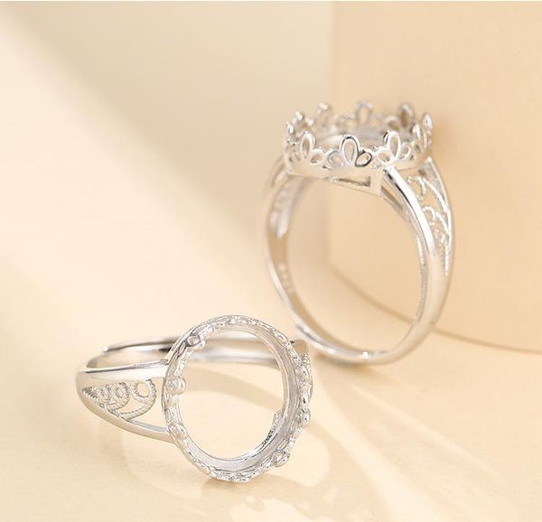 

cluster rings 12*14.5mm 925 sterling silver women semi mount bases blanks base blank pad ring setting wedding jewelry findings diy a5905, Golden;silver
