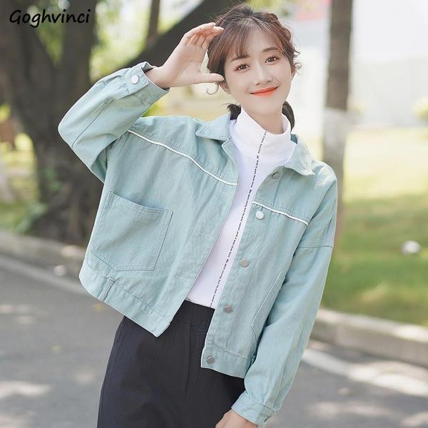 

basic jackets women solid turn-down collar single breasted pockets denim korean version students casual loose streetwear chic women's, Black;brown