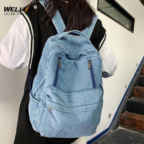 

backpack 2021 men fashion denim women simple students shoulder bags teen girl school bag female student backpacks x172h