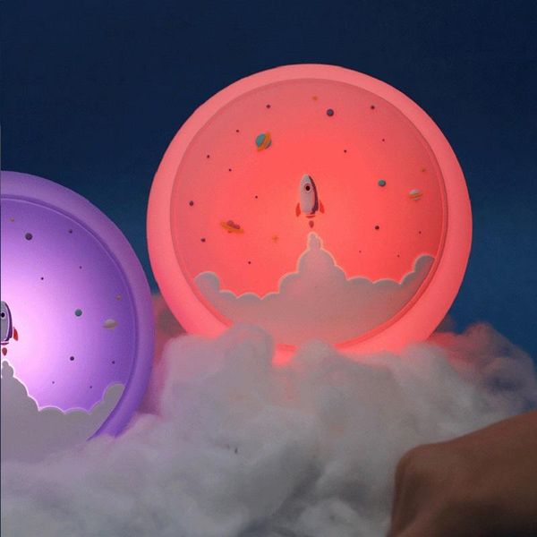 

night lights space rocket silicone lamp children's cartoon three-color pat light usb bedroom sleep with led pqh011