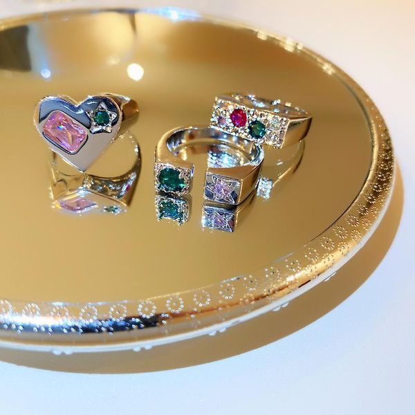 

wedding rings south korea east gate fashion personality inlaid diamond five pointed star love ring temperament design hand jewelry women, Slivery;golden