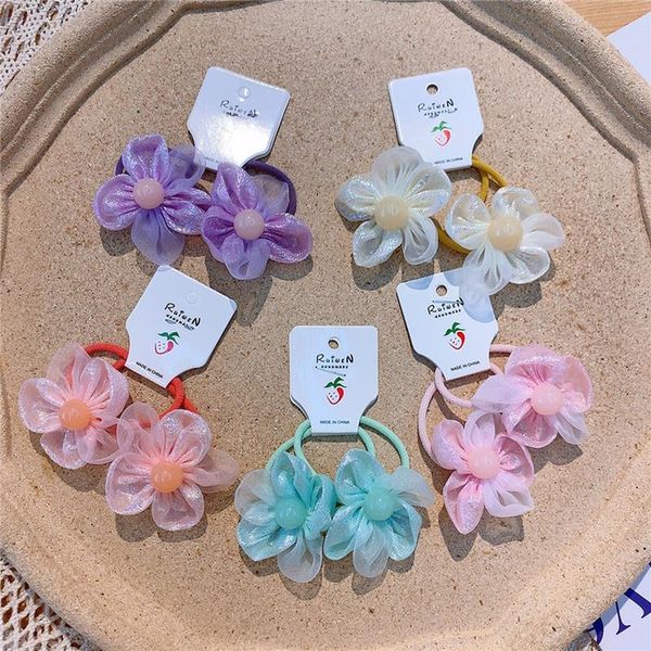 

hair accessories style mesh flower cute baby ties fresh girls candy color rubber band headdress for children fashion, Slivery;white