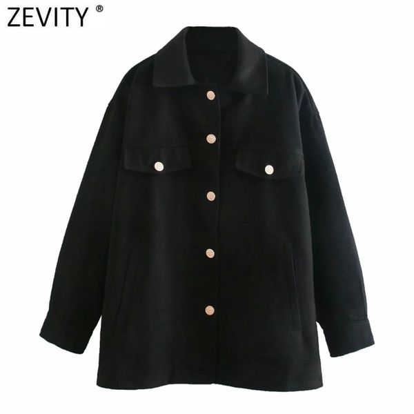 

spring autumn women fashion pockets patch golden buttons shirt coat female long sleeve casual jacket chic ct636 210416, Black