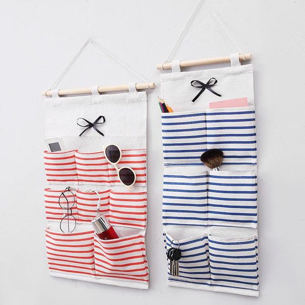 

storage hanging bag wardrobe striped fabric door pocket dormitory 6 pockets 8 bags
