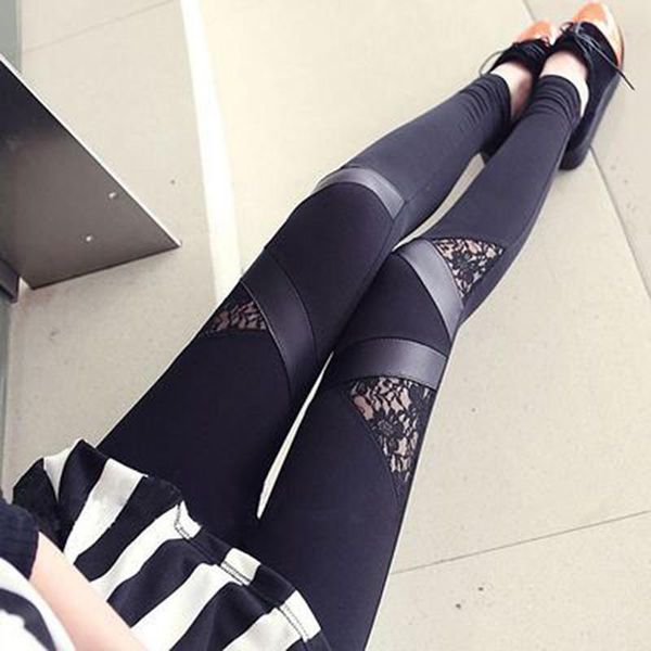 

women's leggings high waist solid color workout women clothes 2021 side lace leggins mujer, Black