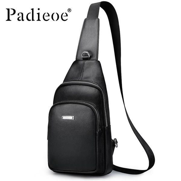 

waist bags padieoe designer men chest bag luxury genuine leather male shoulder for travel crossbody schoolbag pack black